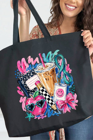 Bows, Books & Brews Canvas Jumbo Tote - Wholesale Accessory Market