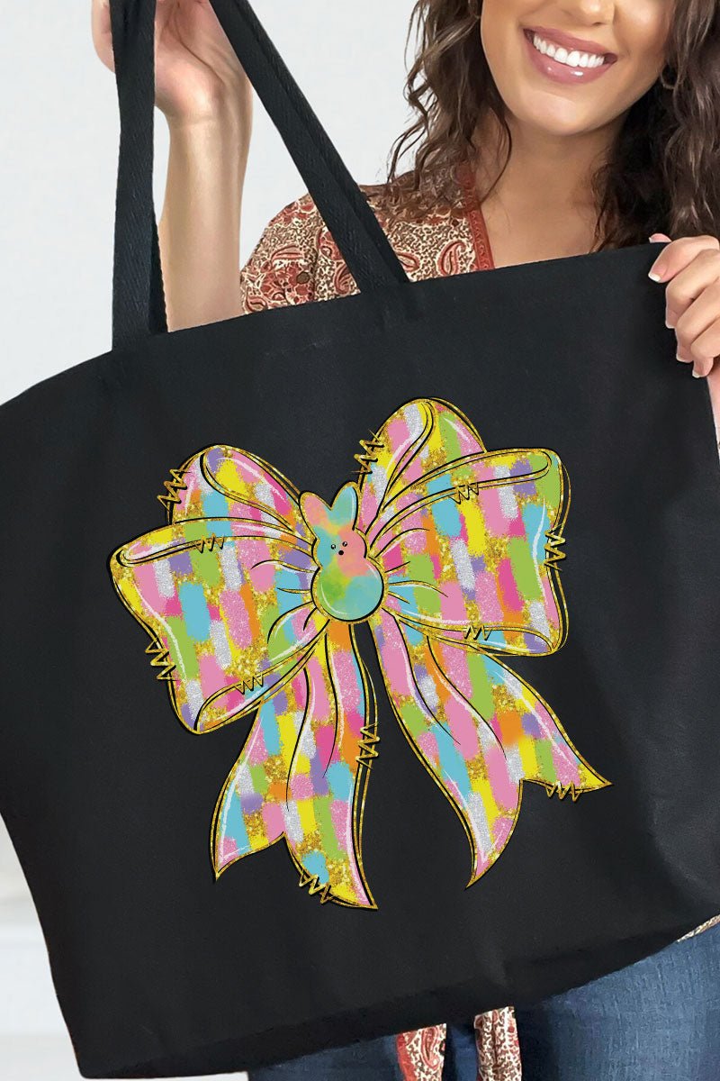 Brushed Peep Coquette Bow Canvas Jumbo Tote - Wholesale Accessory Market