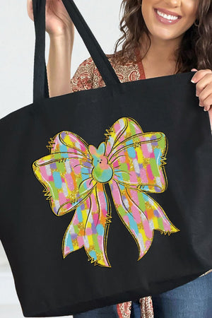 Brushed Peep Coquette Bow Canvas Jumbo Tote - Wholesale Accessory Market