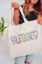 Brushstroke Blessed Canvas Jumbo Tote - Wholesale Accessory Market