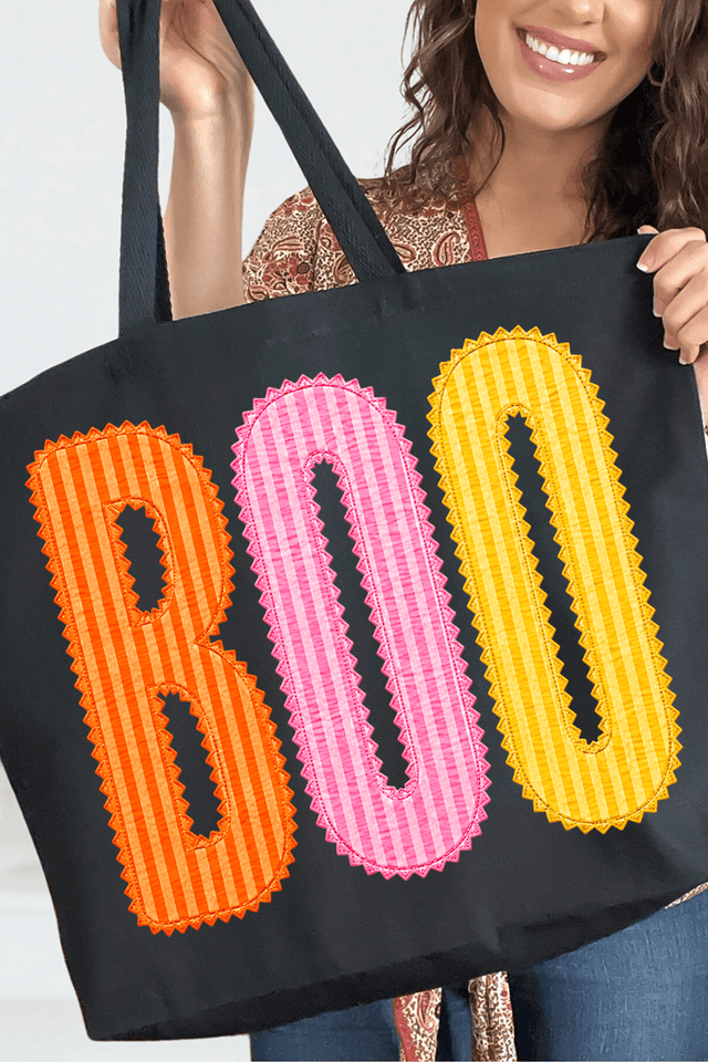 Candy Stripe Boo Canvas Jumbo Tote - Wholesale Accessory Market