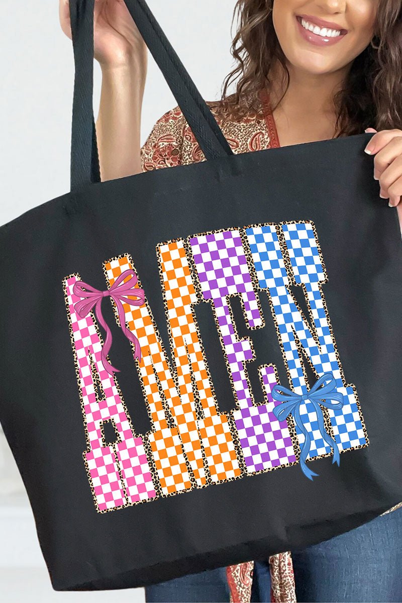 Color Check Amen Canvas Jumbo Tote - Wholesale Accessory Market