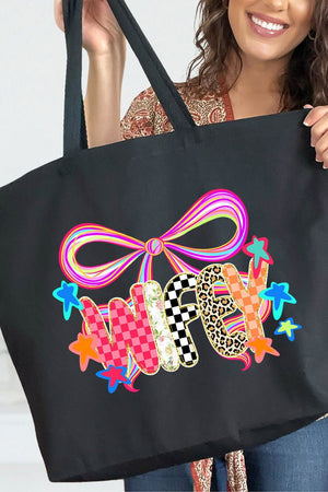 Colorful Preppy Wifey Canvas Jumbo Tote - Wholesale Accessory Market