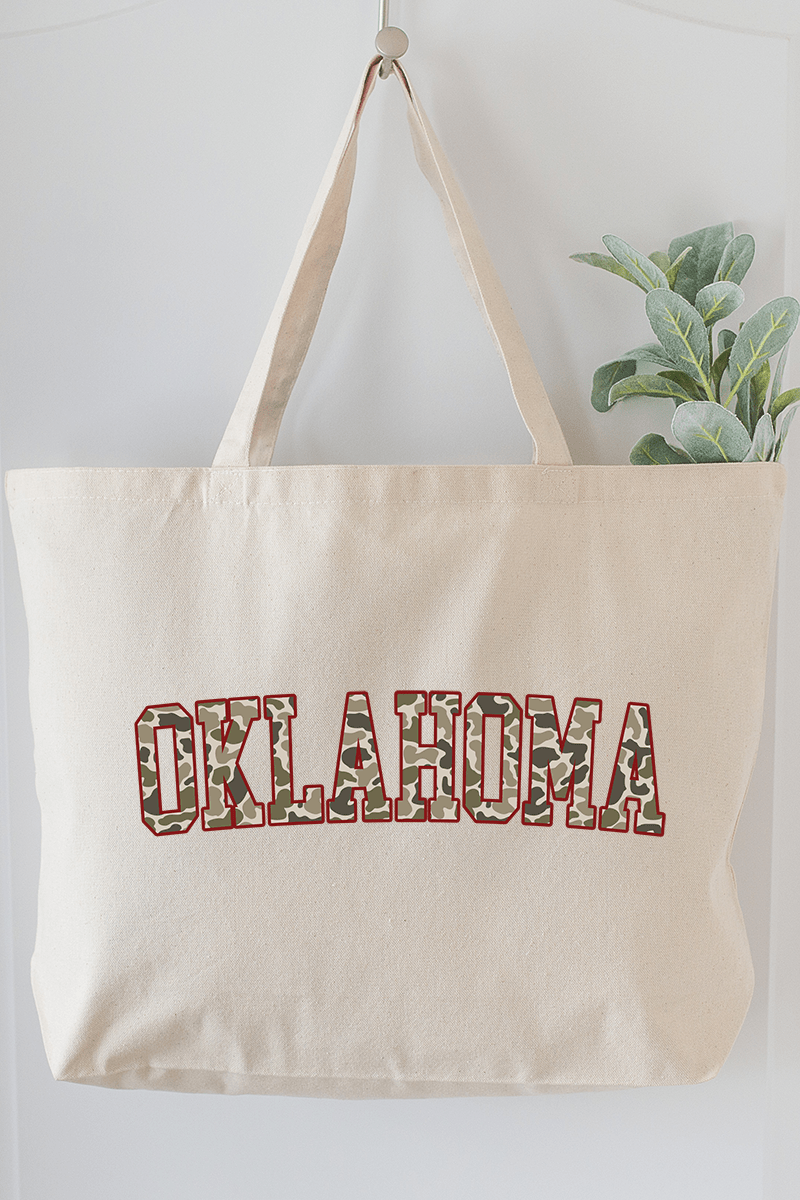 Crimson Oklahoma Camo Canvas Jumbo Tote - Wholesale Accessory Market