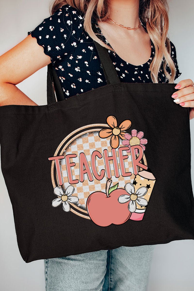 Cutesy Checkered Teacher Canvas Jumbo Tote - Wholesale Accessory Market