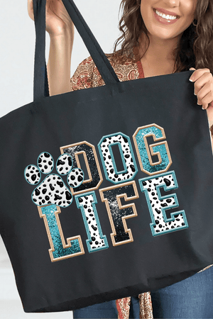 Dog Life Faux Glitter Canvas Jumbo Tote - Wholesale Accessory Market