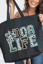 Dog Life Faux Glitter Canvas Jumbo Tote - Wholesale Accessory Market