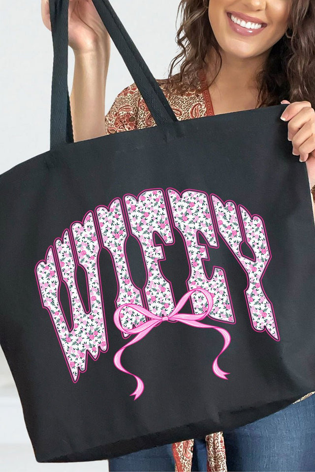 English Rose Wifey Canvas Jumbo Tote - Wholesale Accessory Market