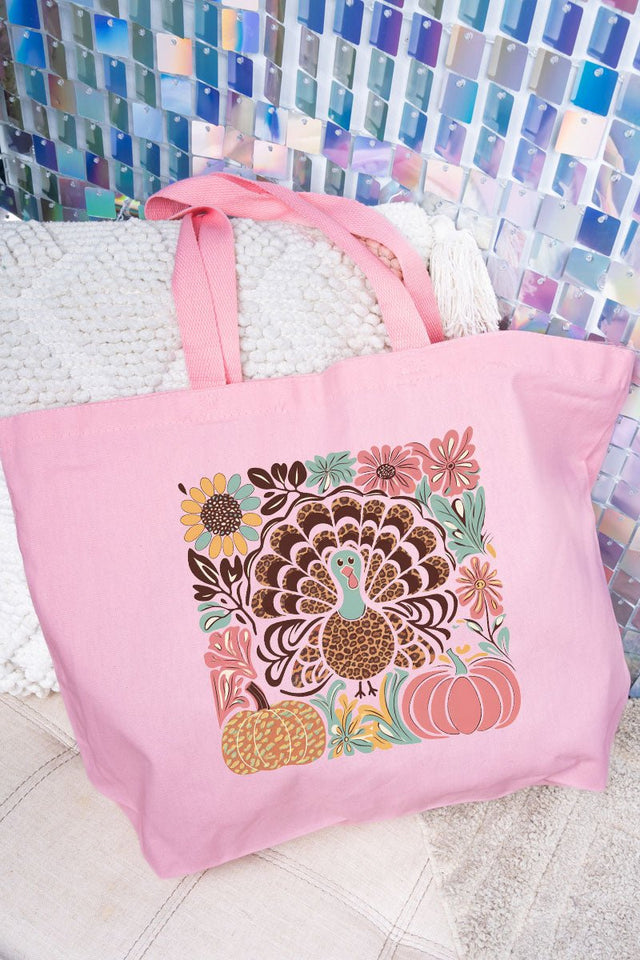 Fall Floral Turkey Canvas Jumbo Tote - Wholesale Accessory Market