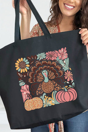 Fall Floral Turkey Canvas Jumbo Tote - Wholesale Accessory Market