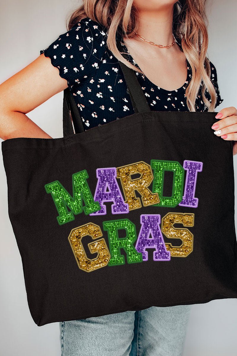 Faux Glitter Mardi Gras Canvas Jumbo Tote - Wholesale Accessory Market