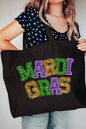 Faux Glitter Mardi Gras Canvas Jumbo Tote - Wholesale Accessory Market