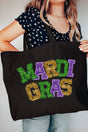 Faux Glitter Mardi Gras Canvas Jumbo Tote - Wholesale Accessory Market