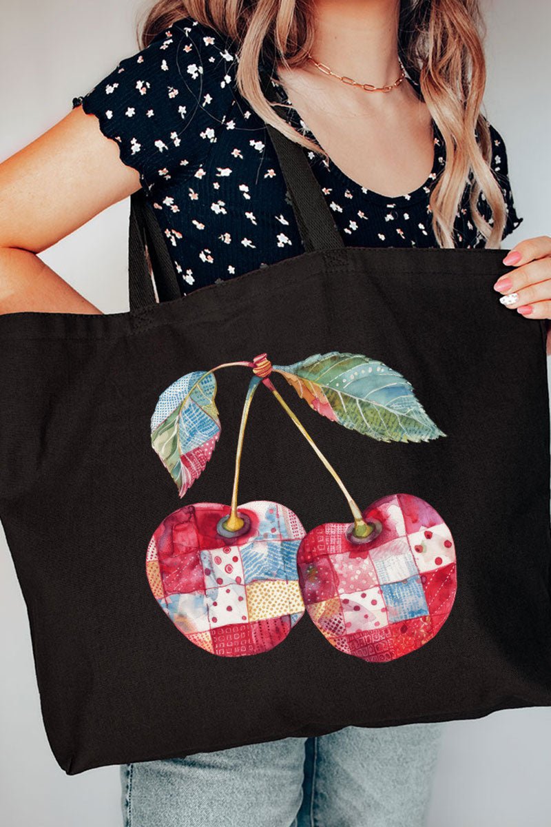 Faux Patchwork Cherries Canvas Jumbo Tote - Wholesale Accessory Market
