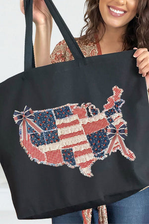 Faux Patchwork USA Map Canvas Jumbo Tote - Wholesale Accessory Market