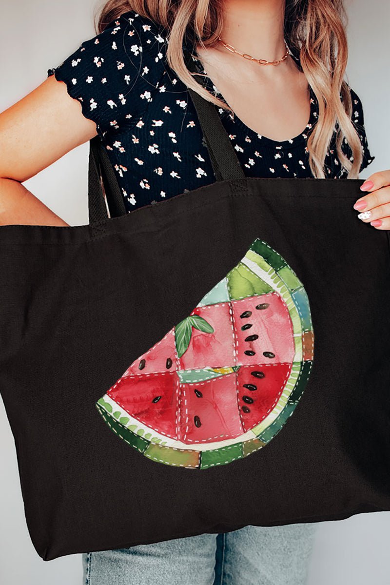 Faux Patchwork Watermelon Canvas Jumbo Tote - Wholesale Accessory Market
