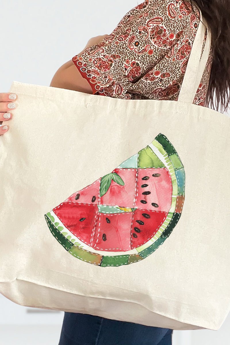 Faux Patchwork Watermelon Canvas Jumbo Tote - Wholesale Accessory Market