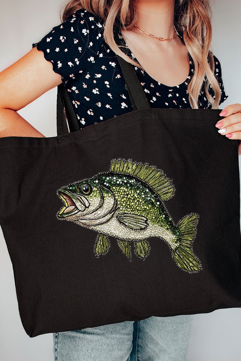 Faux Rhinestone Bass Canvas Jumbo Tote - Wholesale Accessory Market