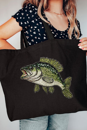 Faux Rhinestone Bass Canvas Jumbo Tote - Wholesale Accessory Market