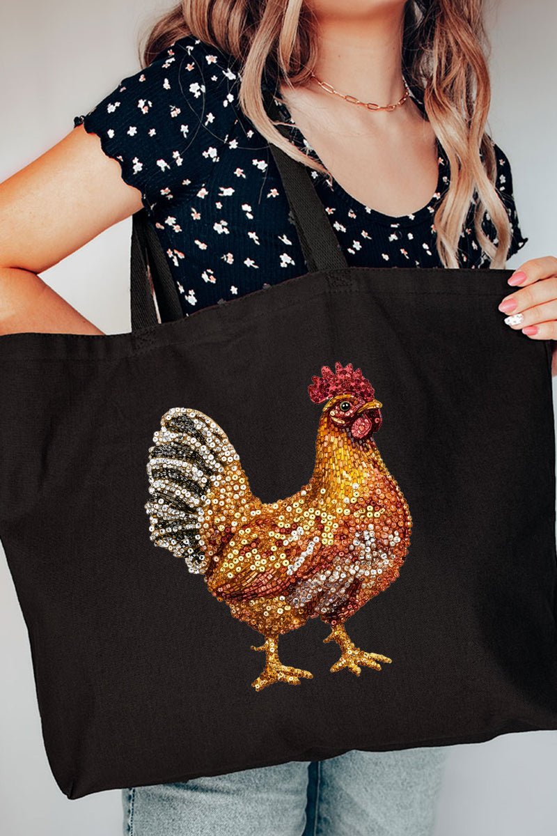 Faux Rhinestone Chicken Canvas Jumbo Tote - Wholesale Accessory Market