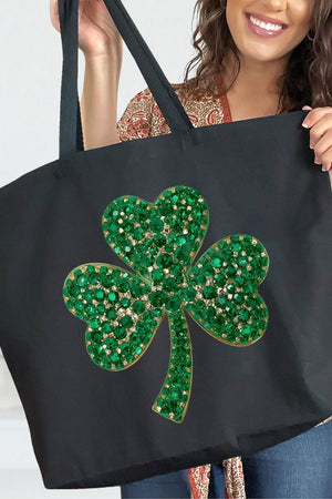 Faux Rhinestone Clover Canvas Jumbo Tote - Wholesale Accessory Market