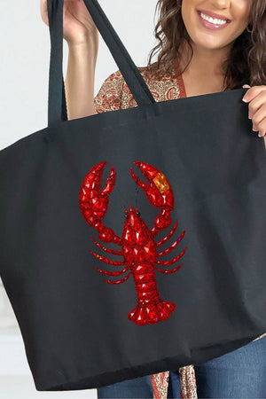 Faux Rhinestone Crawfish Canvas Jumbo Tote - Wholesale Accessory Market