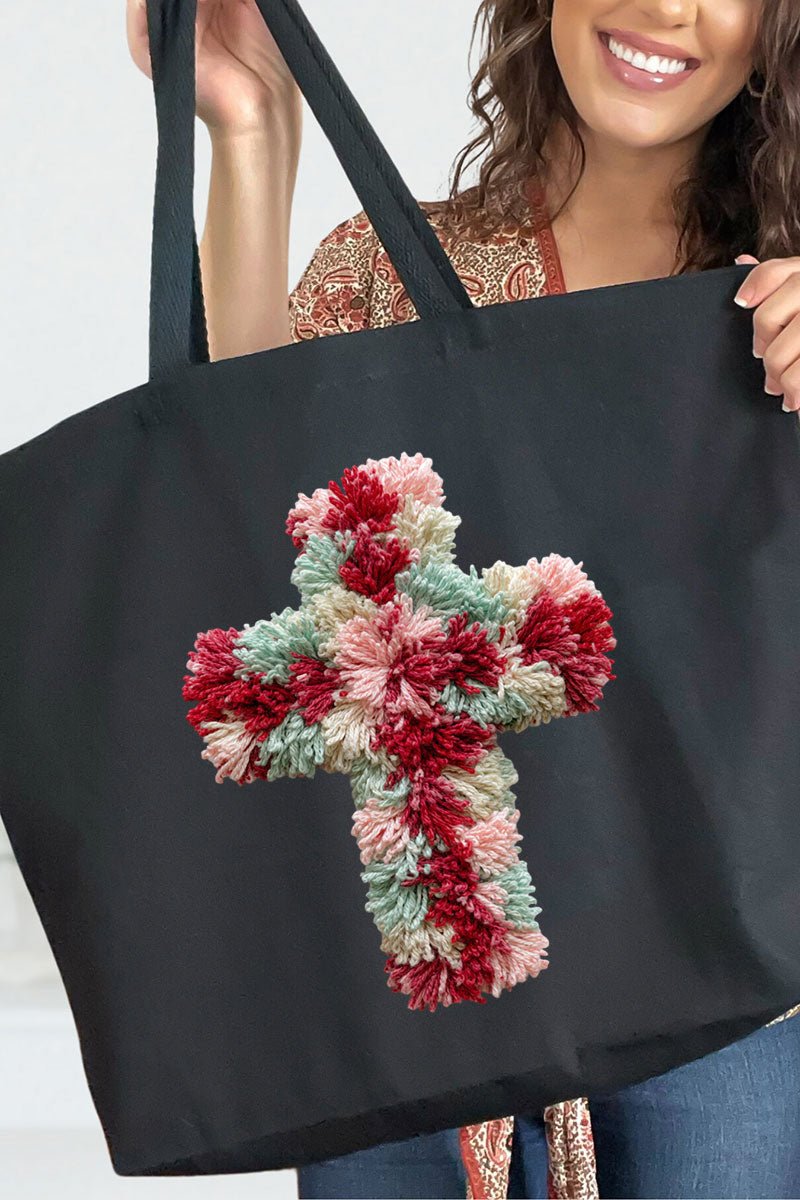 Faux Yarn Cross Canvas Jumbo Tote - Wholesale Accessory Market