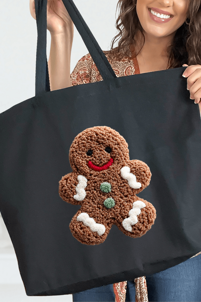 Faux Yarn Gingerbread Kisses Canvas Jumbo Tote - Wholesale Accessory Market