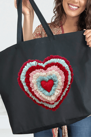 Faux Yarn Heart Collection Canvas Jumbo Tote - Wholesale Accessory Market