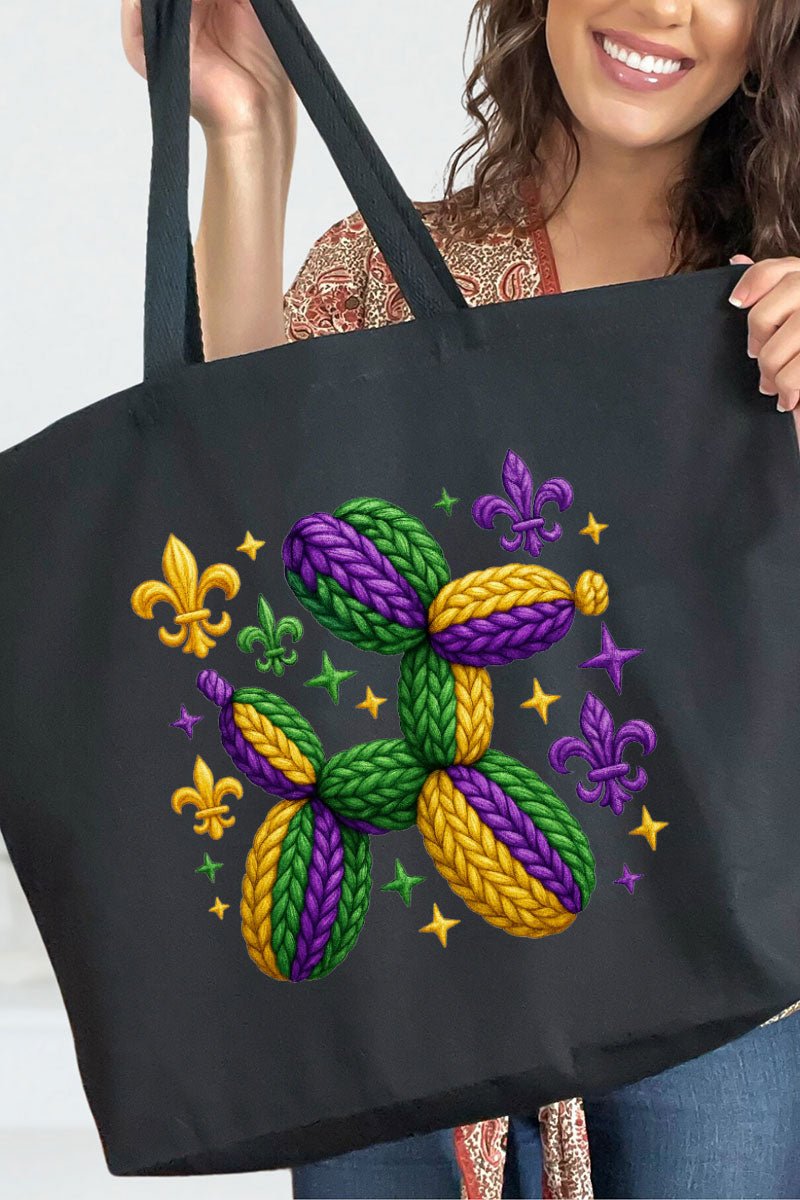 Faux Yarn Mardi Gras Balloon Dog Canvas Jumbo Tote - Wholesale Accessory Market