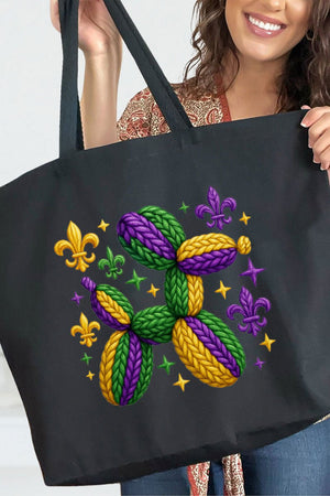 Faux Yarn Mardi Gras Balloon Dog Canvas Jumbo Tote - Wholesale Accessory Market
