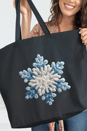 Faux Yarn Snow Day Snowflake Canvas Jumbo Tote - Wholesale Accessory Market