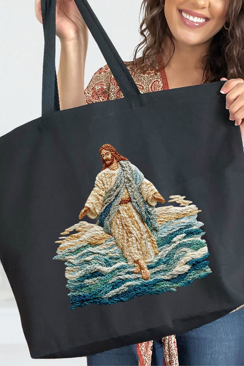 Faux Yarn Walking On Water Canvas Jumbo Tote - Wholesale Accessory Market
