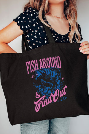 Fish Around & Find Out Canvas Jumbo Tote - Wholesale Accessory Market