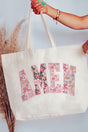 Floral Faux Embroidery Amen Canvas Jumbo Tote - Wholesale Accessory Market