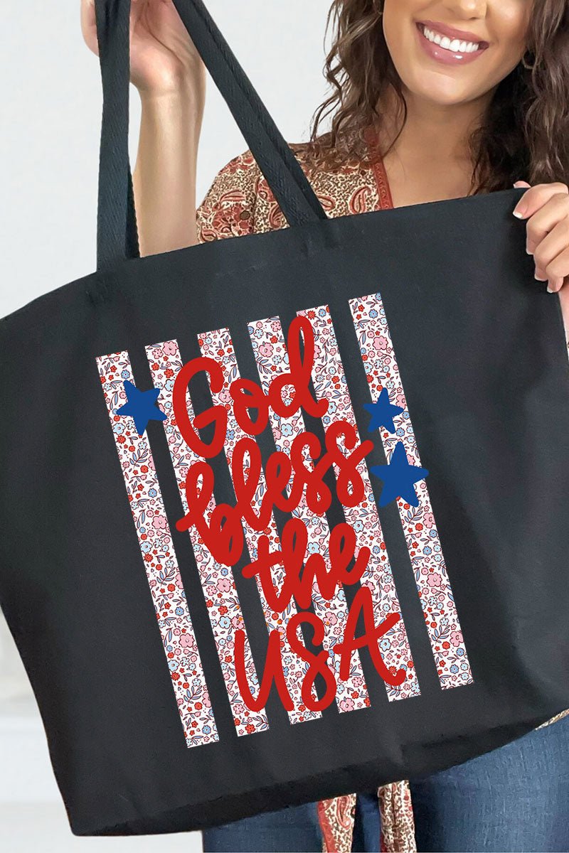 Floral God Bless The USA Canvas Jumbo Tote - Wholesale Accessory Market
