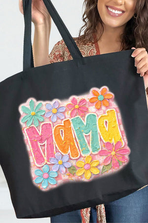 Floral Painted Mama Canvas Jumbo Tote - Wholesale Accessory Market