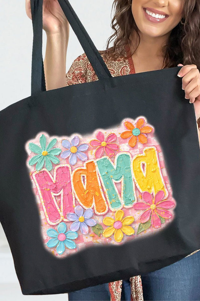 Floral Painted Mama Canvas Jumbo Tote - Wholesale Accessory Market