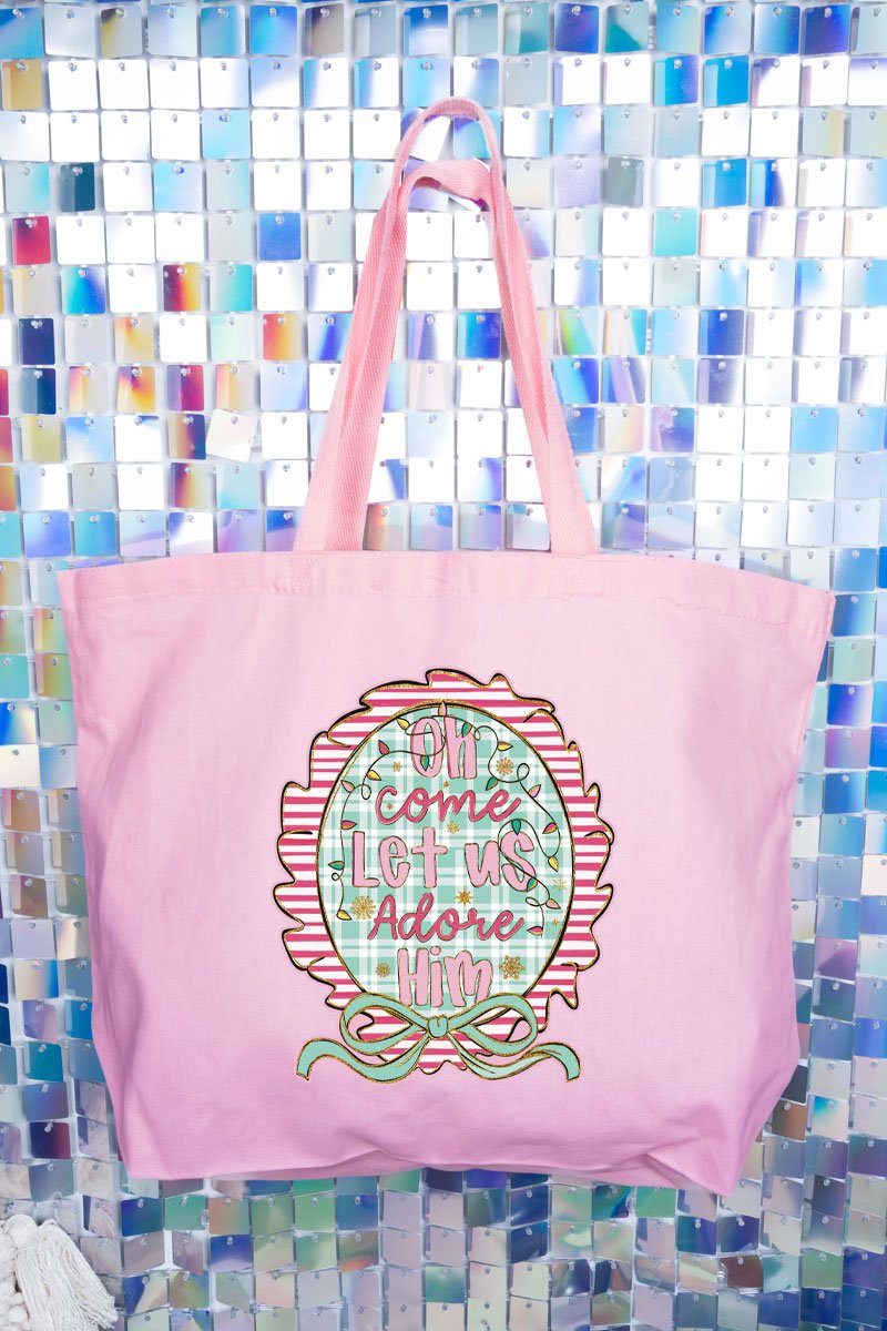 Framed Oh Come Let Us Canvas Jumbo Tote - Wholesale Accessory Market