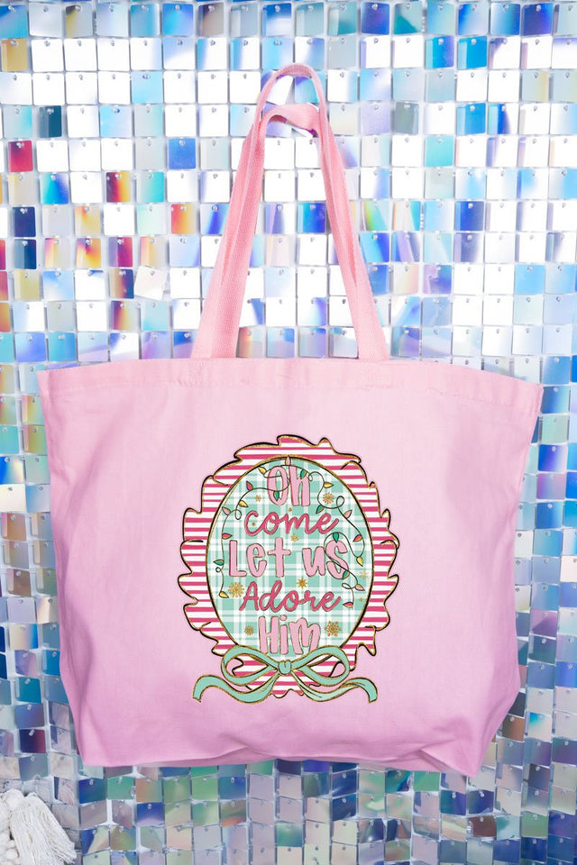 Framed Oh Come Let Us Canvas Jumbo Tote - Wholesale Accessory Market