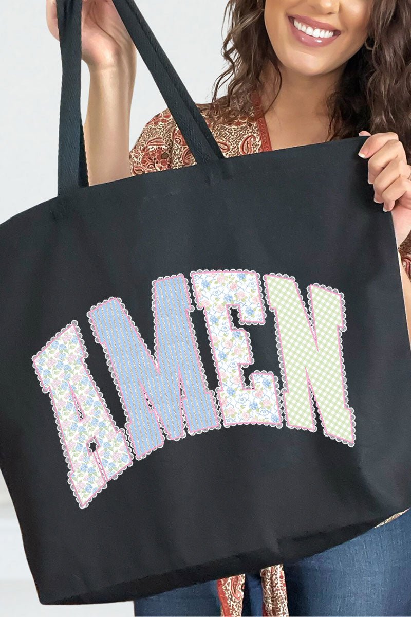 Garden Gingham Amen Canvas Jumbo Tote - Wholesale Accessory Market