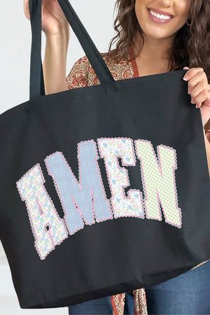 Garden Gingham Amen Canvas Jumbo Tote - Wholesale Accessory Market