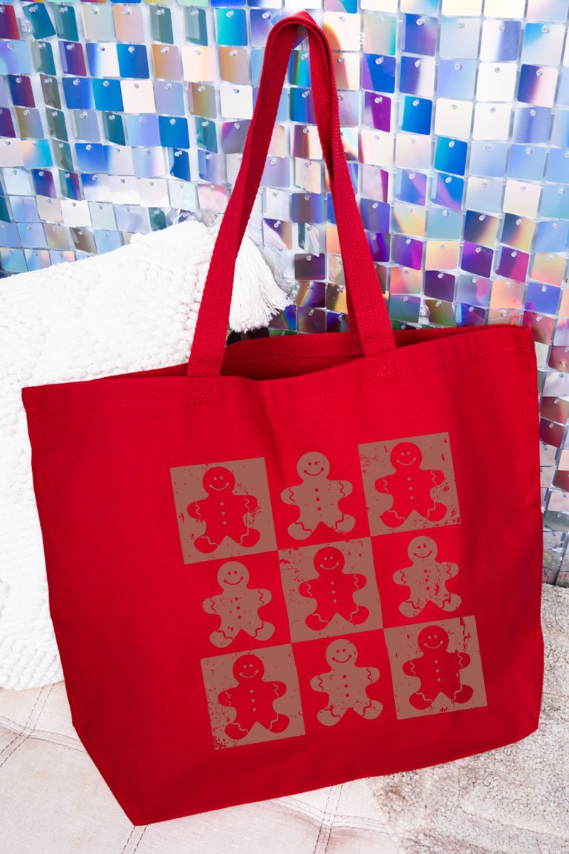 Gingerbread Checkerboard Canvas Jumbo Tote - Wholesale Accessory Market