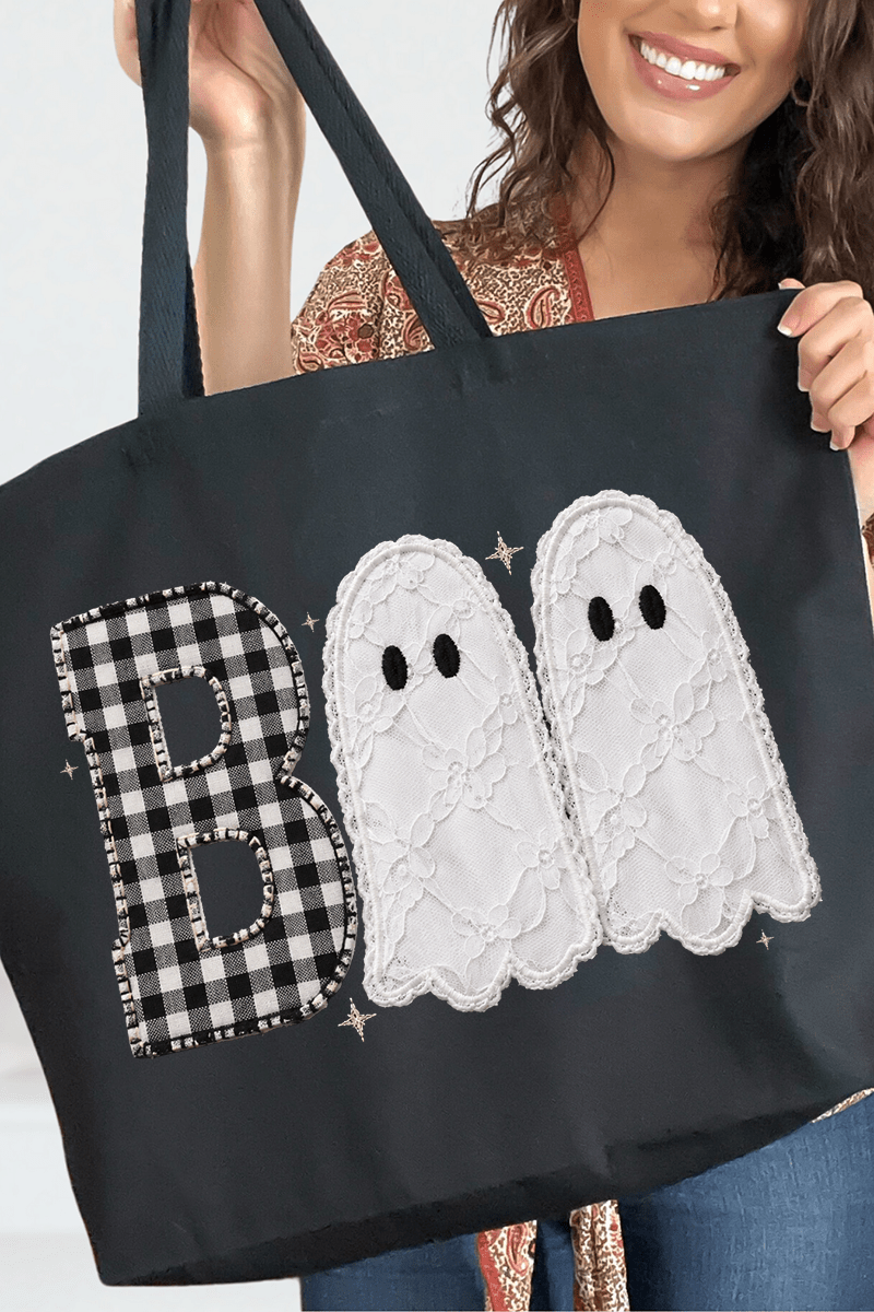 Gingham & Lace Boo Canvas Jumbo Tote - Wholesale Accessory Market