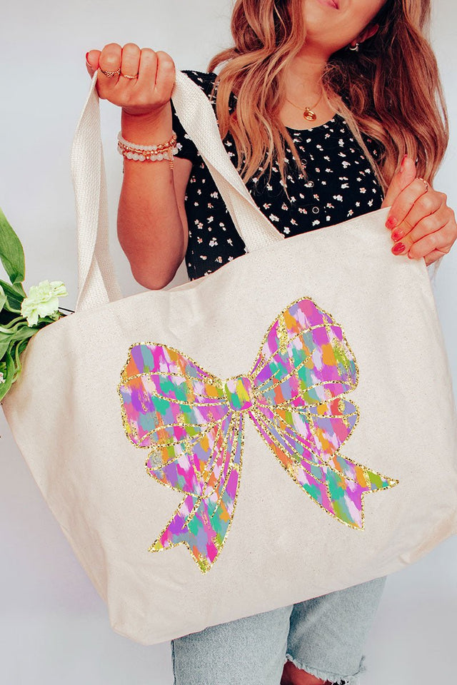 Glitzy Brushed Coquette Canvas Jumbo Tote - Wholesale Accessory Market