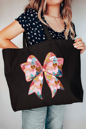 Glitzy Heart Coquette Canvas Jumbo Tote - Wholesale Accessory Market