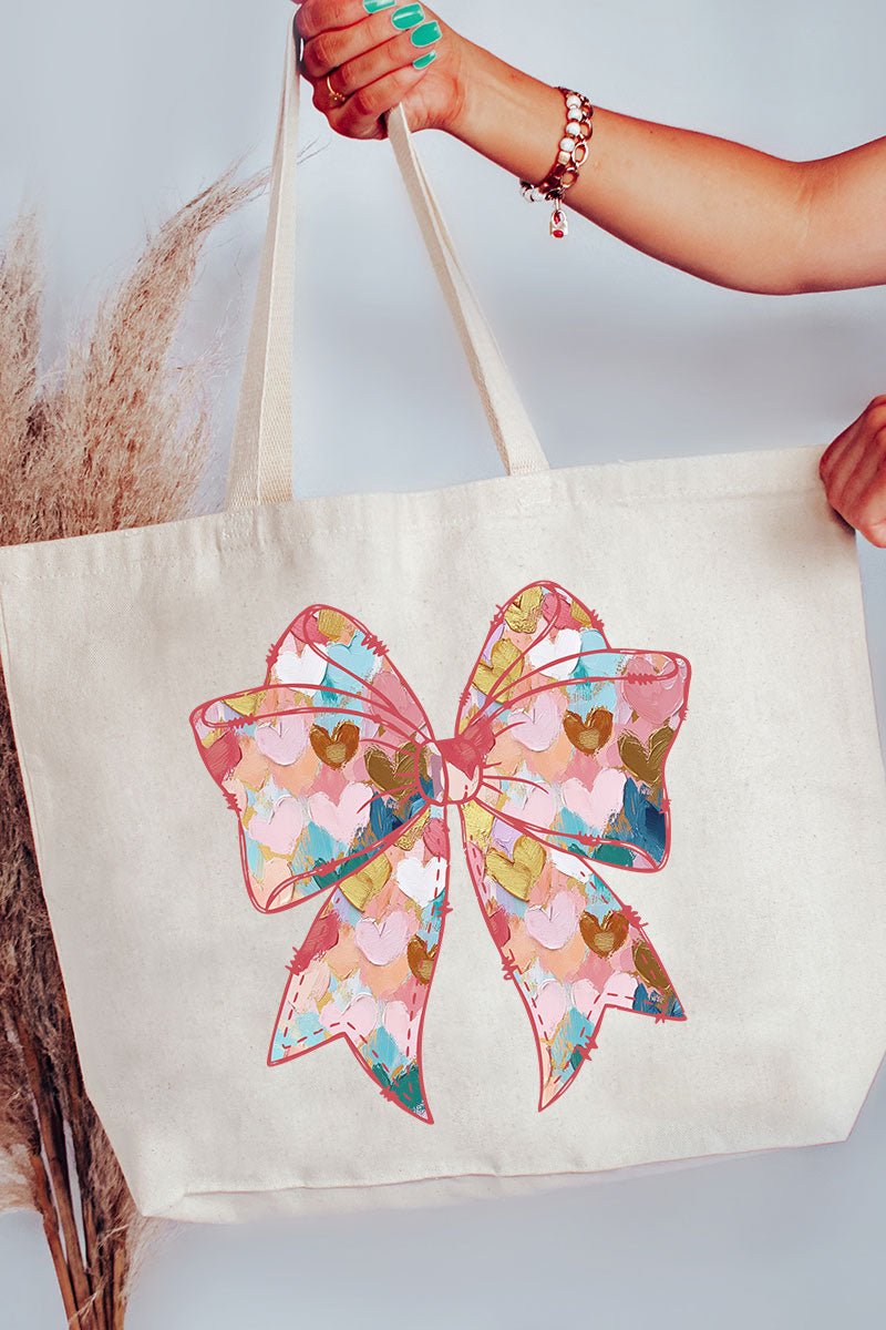 Glitzy Heart Coquette Canvas Jumbo Tote - Wholesale Accessory Market