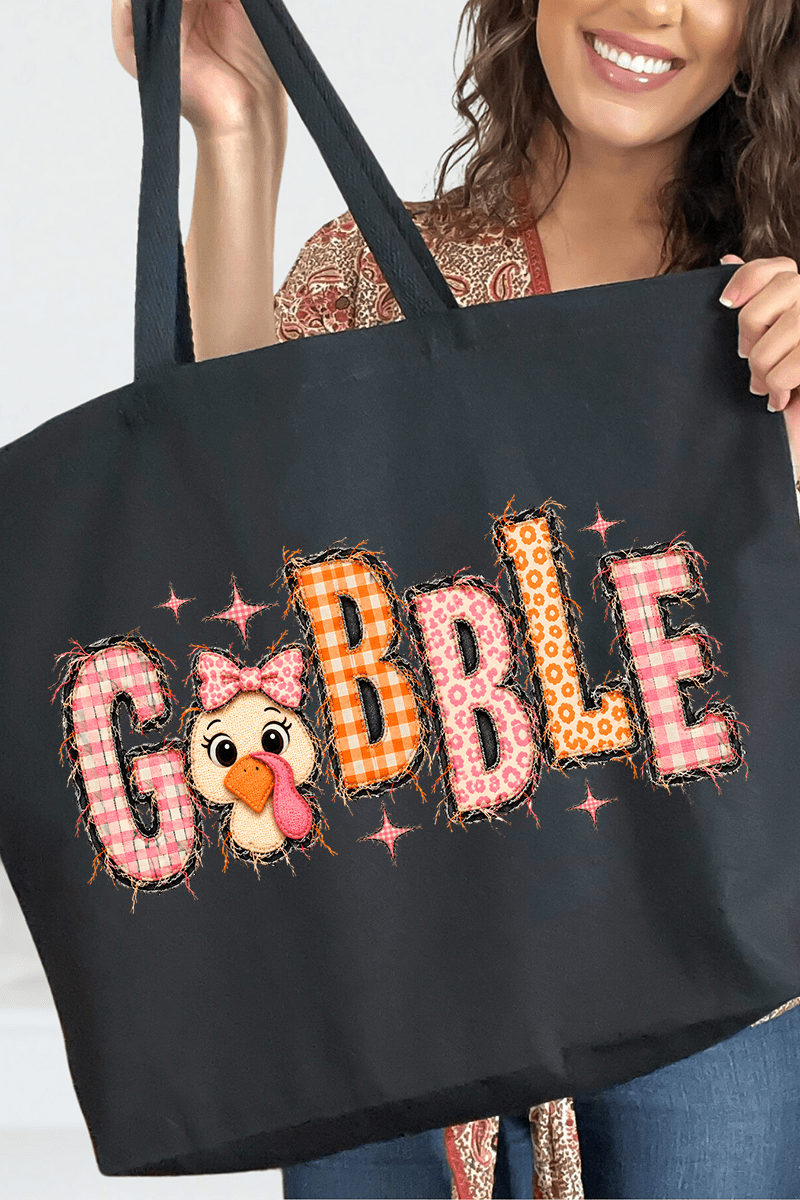 Gobble In Gingham Canvas Jumbo Tote - Wholesale Accessory Market