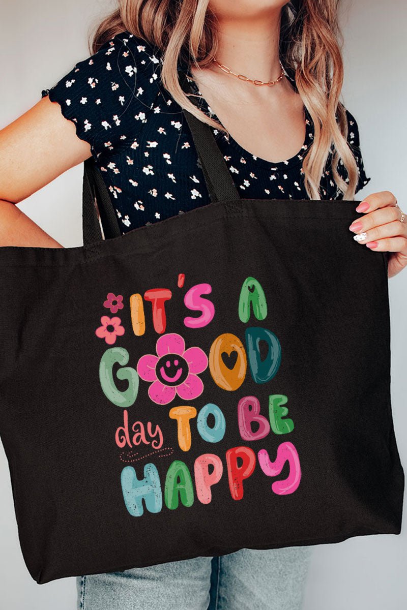 Good Day To Be Happy Canvas Jumbo Tote - Wholesale Accessory Market