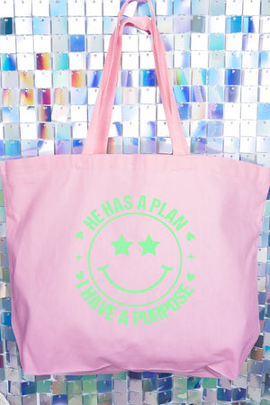 Green Happy He Has A Plan Canvas Jumbo Tote - Wholesale Accessory Market